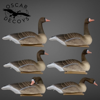 Комплект ПЛАВАЮЩИХ муляжей гусь Белолобый 6шт (2 сторож, 2 корм, 2 отдых) съемные головы, мягкий пластик OSCAR DECOYS (FBG-3D)